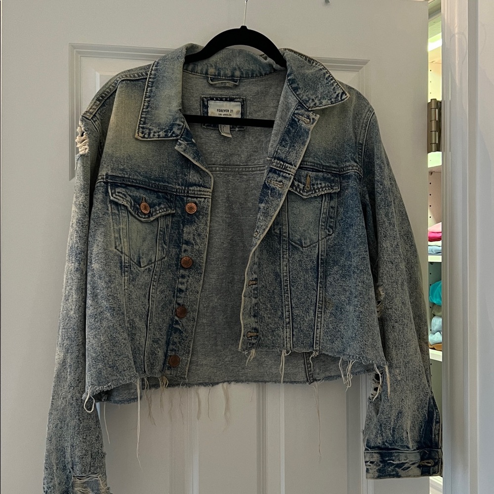 Forever 21 Blue Distressed Jean Jacket